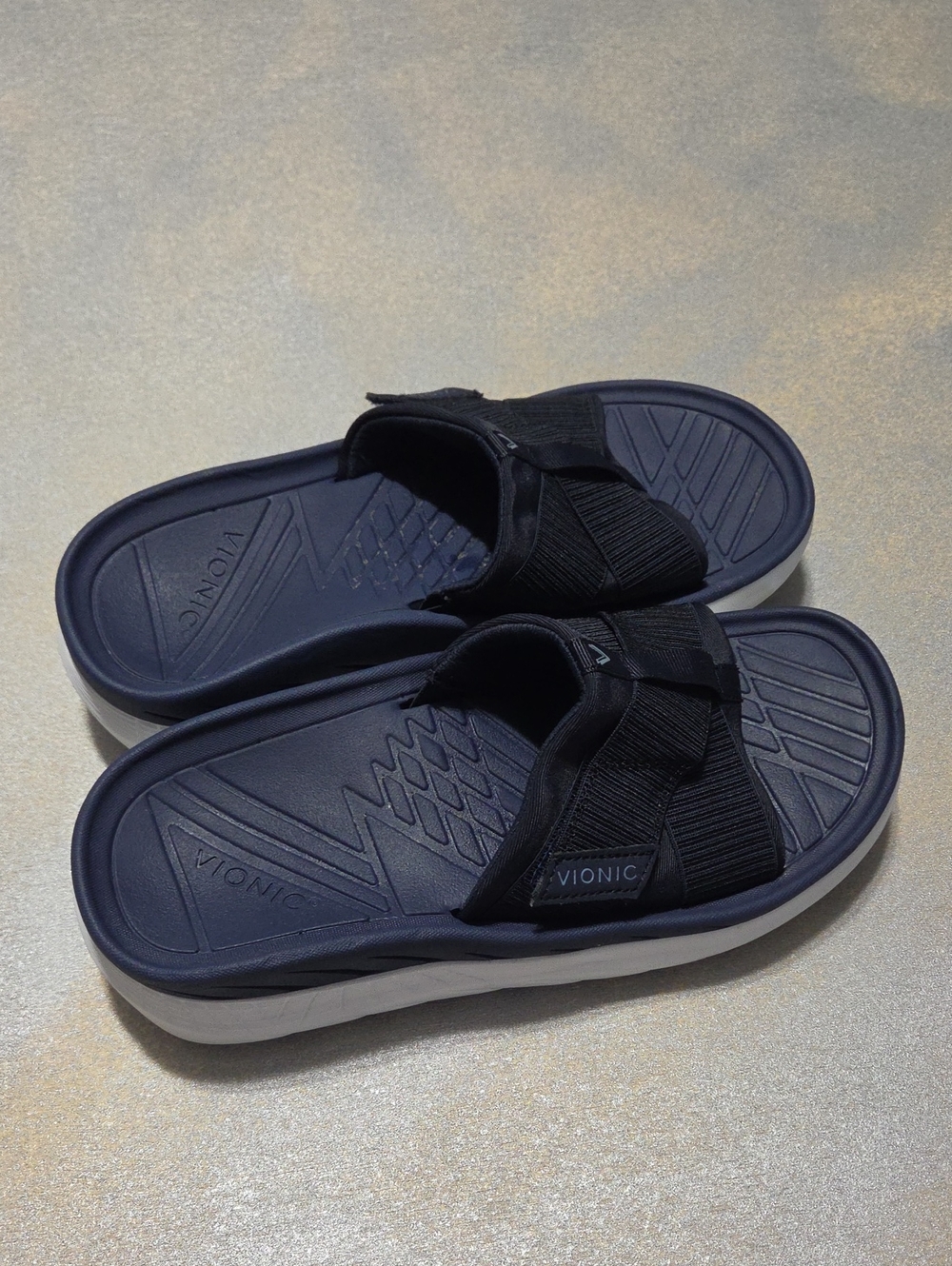 Vionic Navy and Black Slide Sandals with Elastic Strap